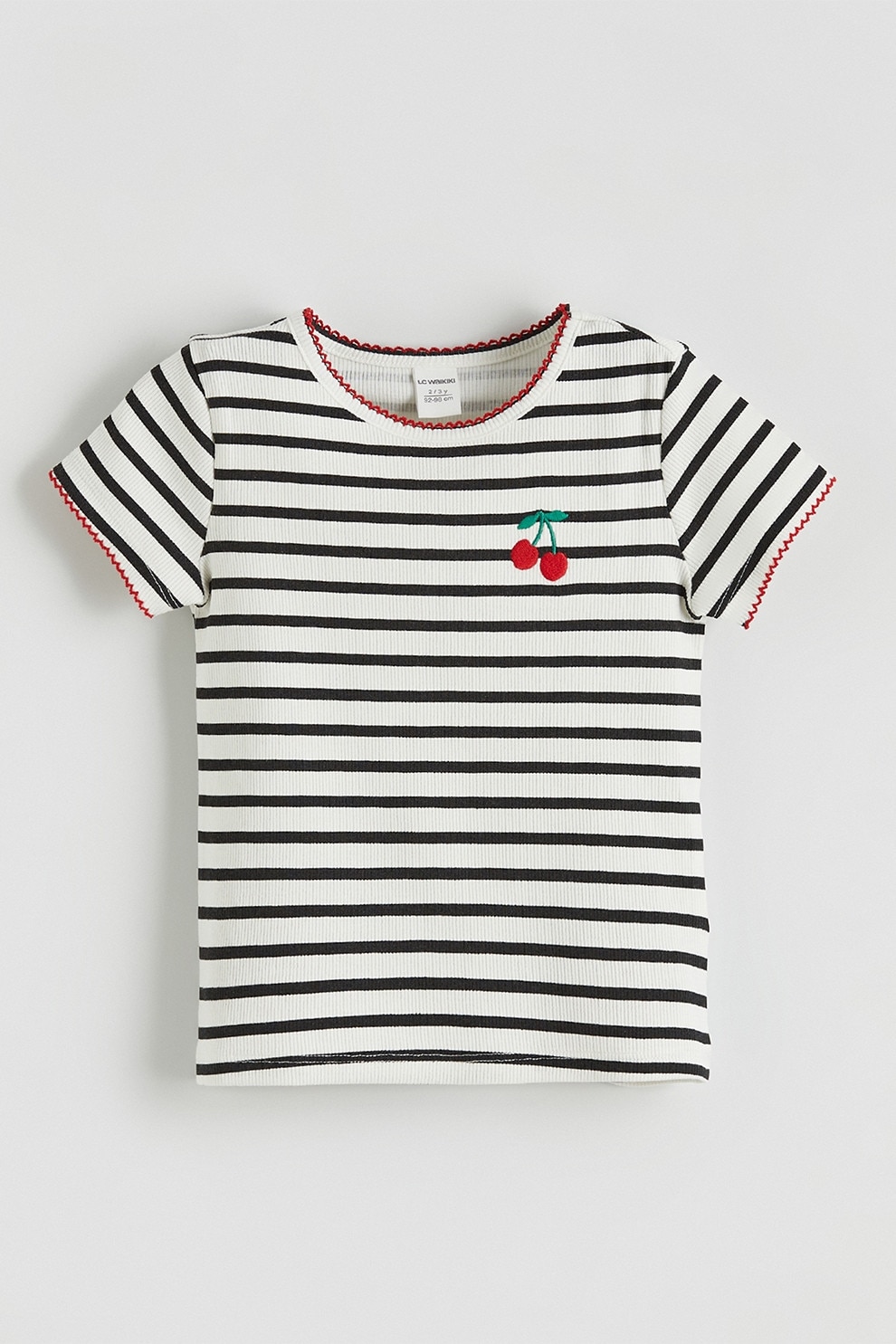 LC WAIKIKI, Tricou cu decolteu la baza gatului si model in dungi, Alb, Negru, 80-92 CM