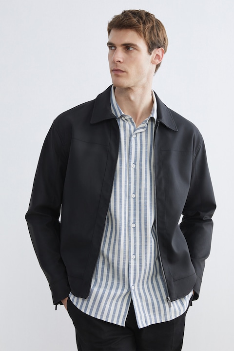 LC WAIKIKI, Jacheta din piele ecologica cu guler clasic, Negru