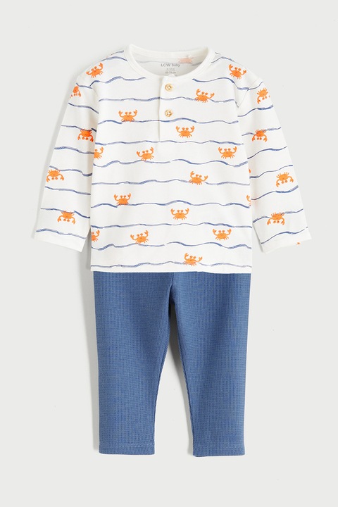 LC WAIKIKI, Set de bluza si pantaloni Nautical - 2 piese, Alb/Portocaliu/Albastru inchis