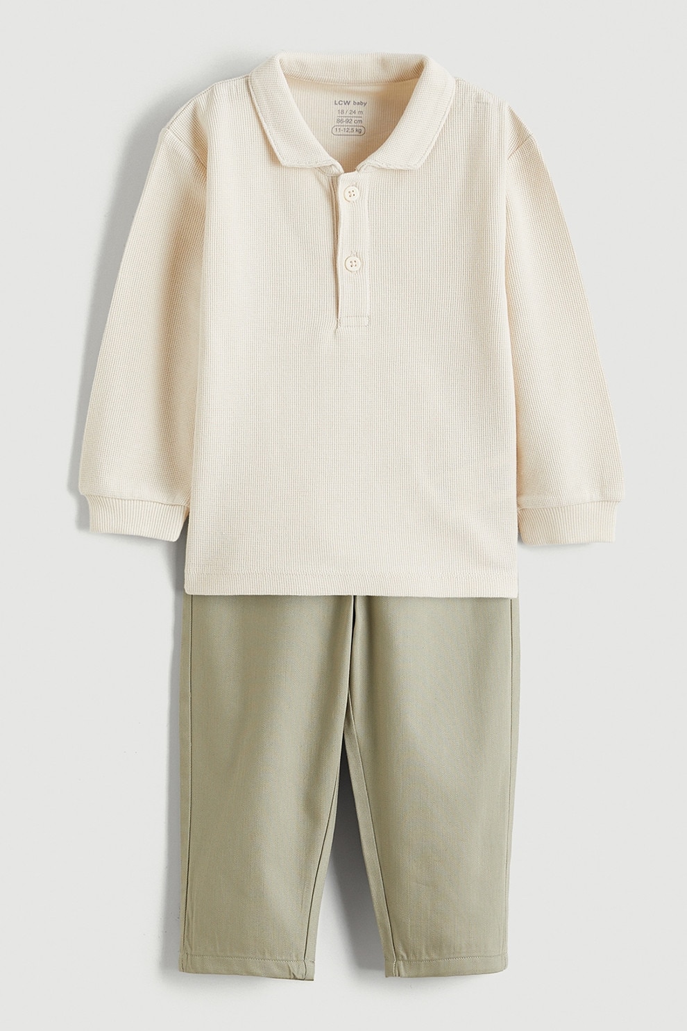 LC WAIKIKI, Set de bluza polo si pantaloni din bumbac, Bej deschis, 80-86 CM