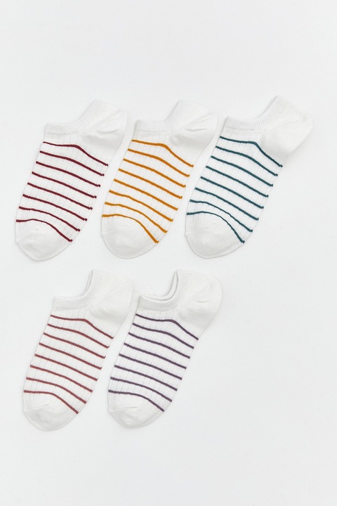LC WAIKIKI, Set de sosete pana la glezna cu model in dungi - 5 perechi, Alb/Portocaliu/Albastru, 39-40