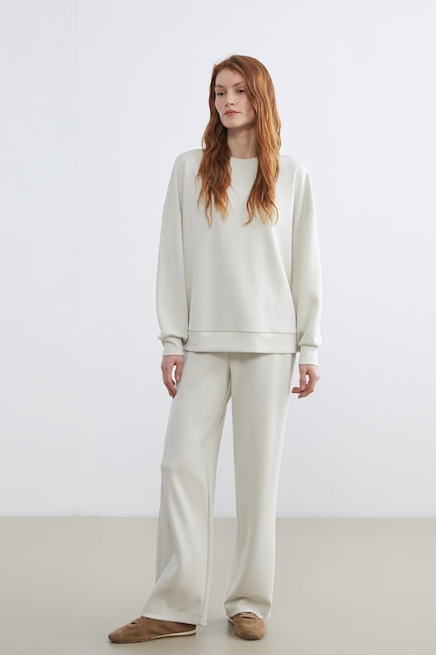 LC WAIKIKI, Pantaloni de trening cu croiala dreapta si model uni, Alb murdar