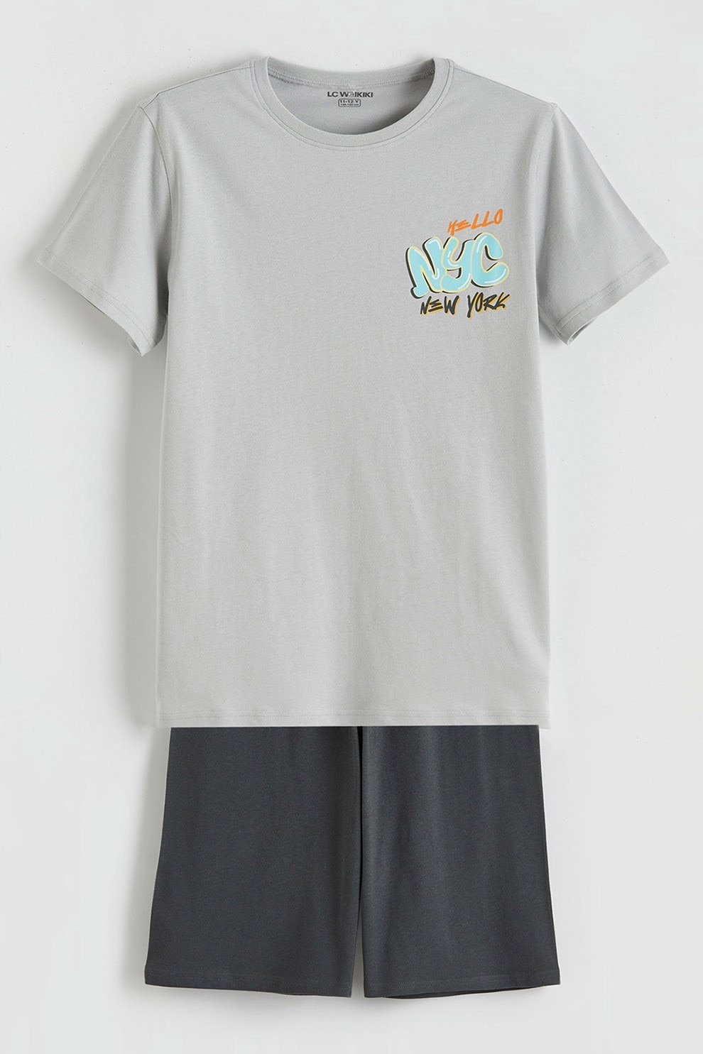 LC WAIKIKI, Pijama scurta cu imprimeu pe partea din spate, Gri, 134-140 CM