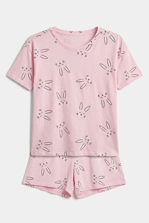 LC WAIKIKI, Pijama scurta cu model cu iepure, Roz, XS