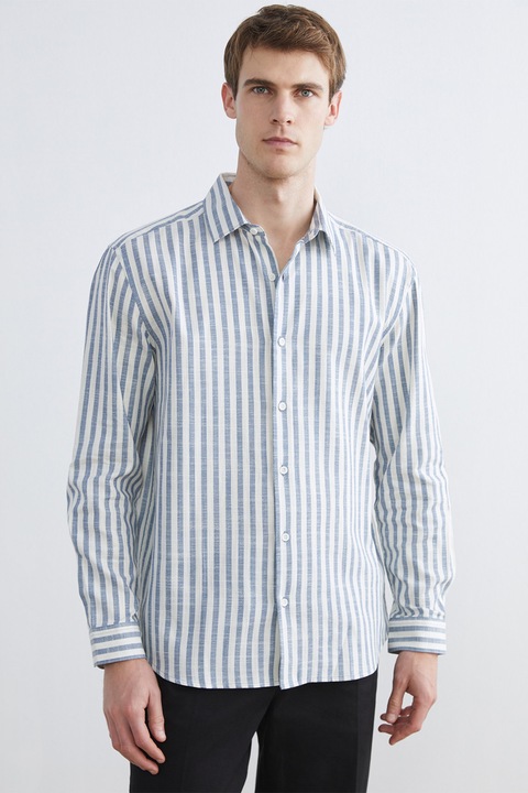 LC WAIKIKI, Camasa regular fit cu dungi, Alb/Albastru prafuit