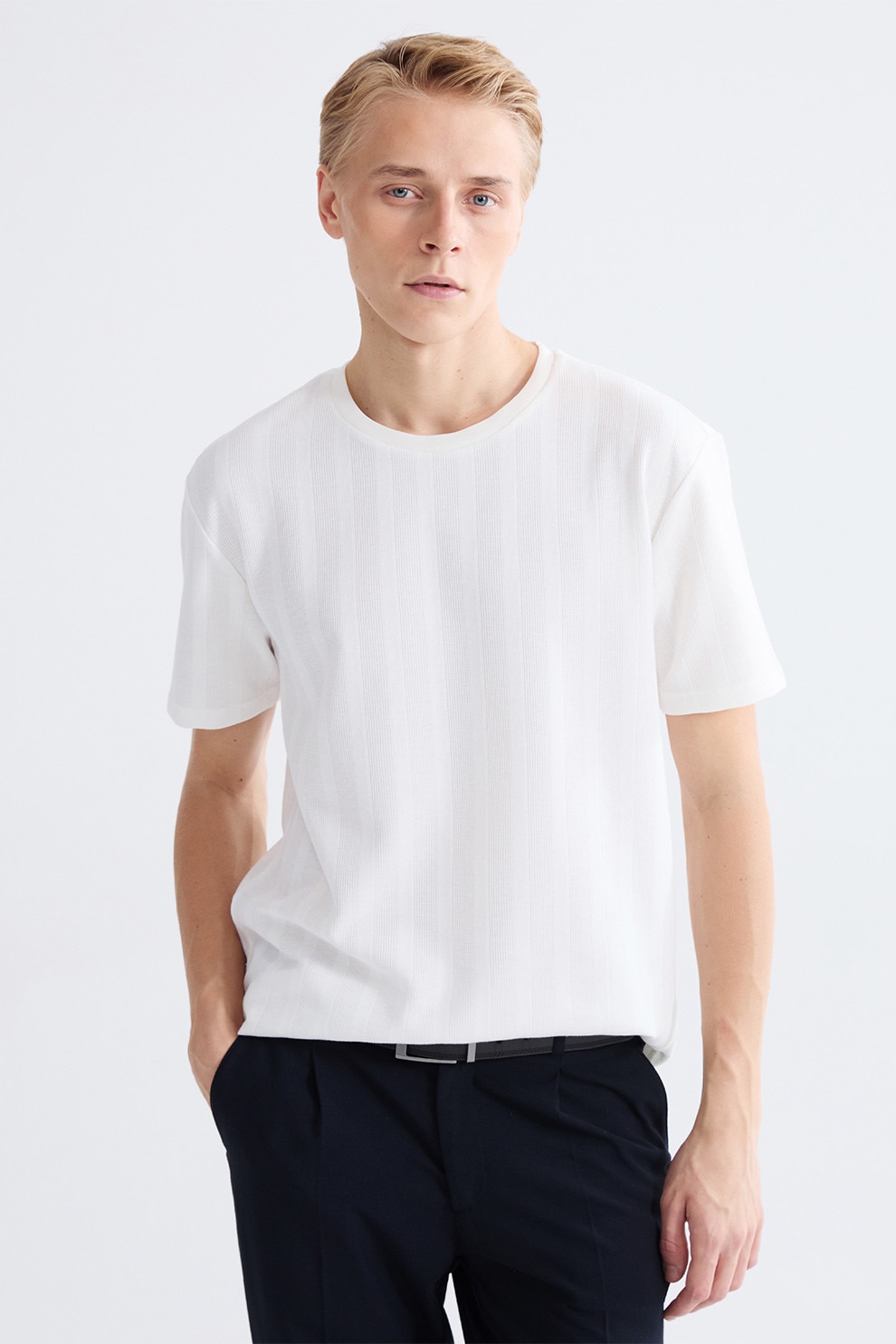 LC WAIKIKI, Tricou uni cu decolteu la baza gatului, Crem, L
