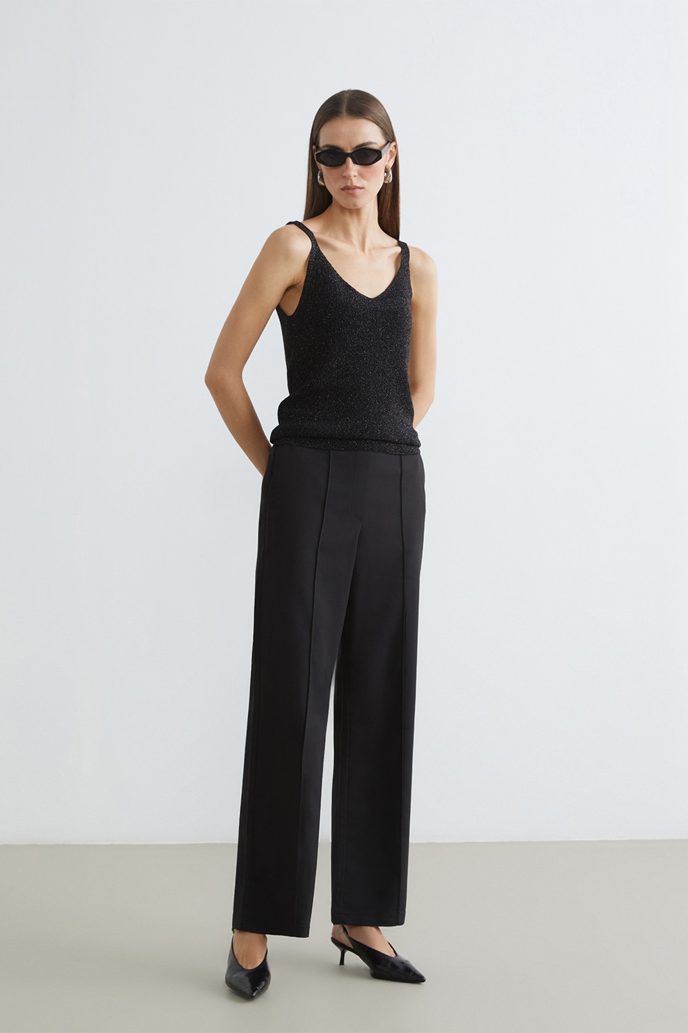 LC WAIKIKI, Pantaloni drepti cu talie medie, Negru, 40