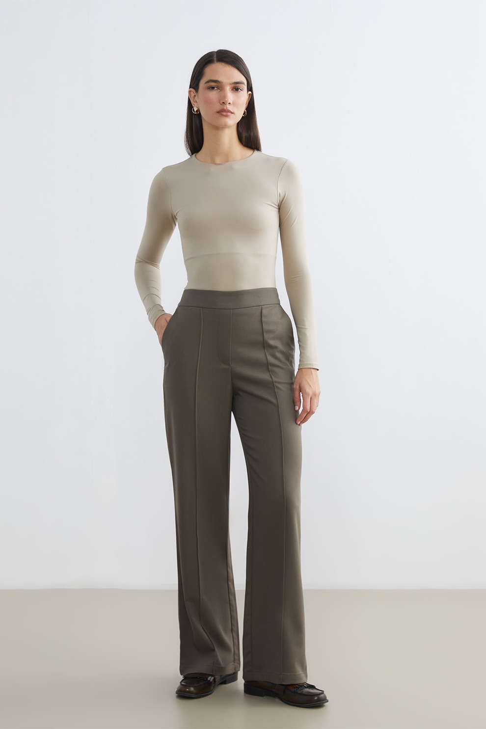 LC WAIKIKI, Pantaloni drepti cu talie medie, Kaki, 42
