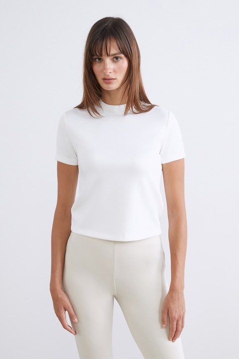 LC WAIKIKI, Tricou uni cu decolteu la baza gatului, Alb murdar/Transparent