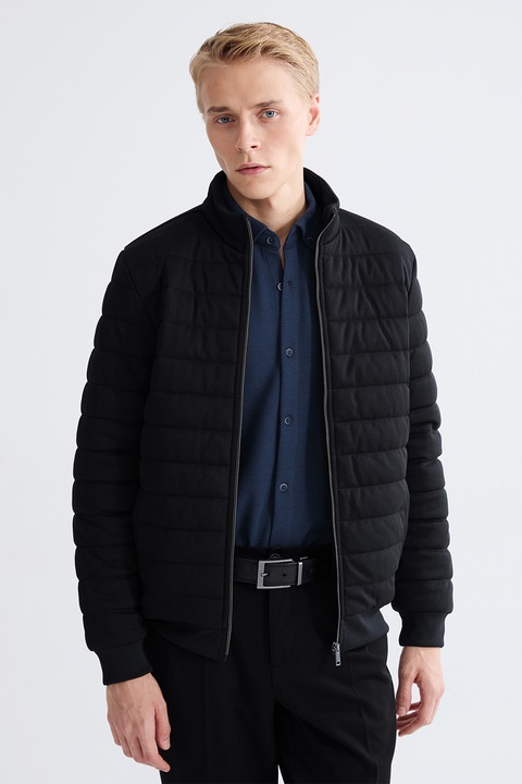 LC WAIKIKI, Jacheta cu vatelina, fermoar si mansete elastice, Negru, XL