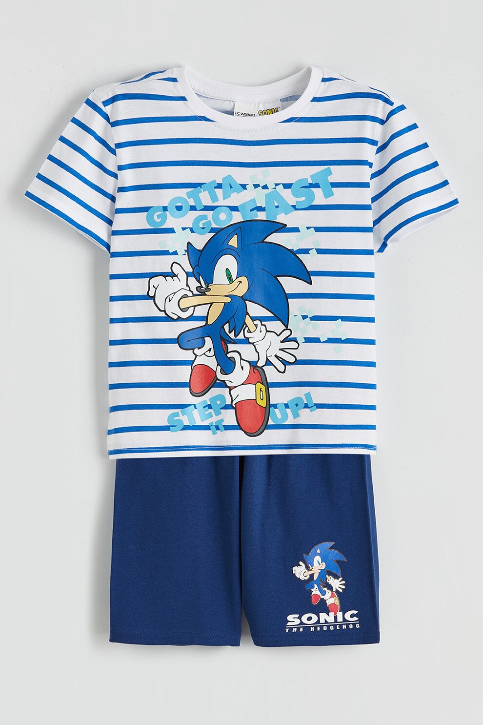 LC WAIKIKI, Pijama scurta cu Sonic, Alb, Albastru inchis, 110-116 CM