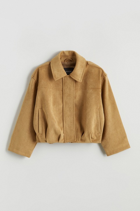 LC WAIKIKI, Jacheta crop din piele intoarsa ecologica, Maro nisip