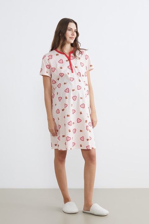 LC WAIKIKI, Camasa de noapte din bumbac cu model inimi