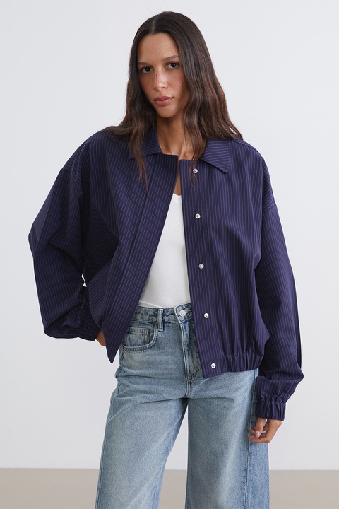 LC WAIKIKI, Jacheta cu fermoar si dungi, Bleumarin