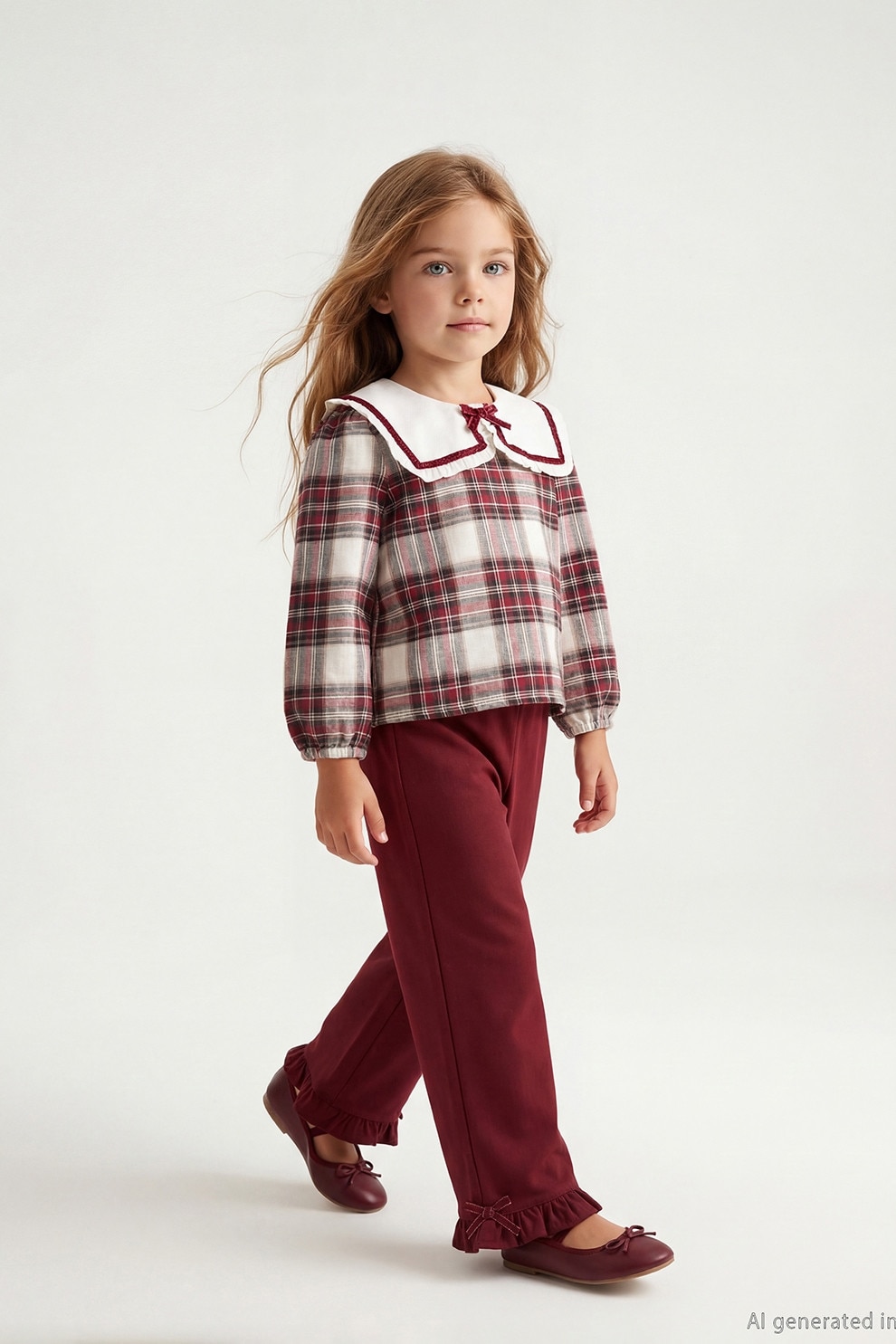 LC WAIKIKI, Set de camasa regular fit si pantaloni - 2 piese, Alb, Visiniu, 80-92 CM