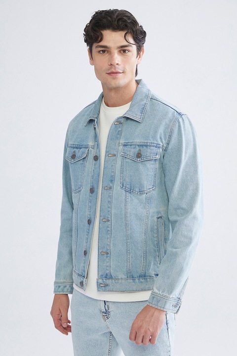 LC WAIKIKI, Jacheta din denim cu buzunare cu clapa, Albastru deschis, XL