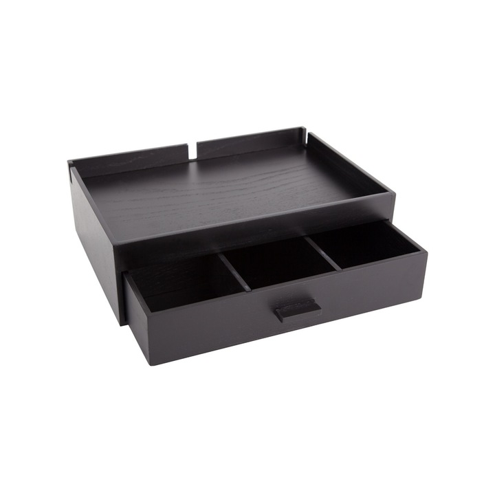 Tava de Bun Venit B-TRAYding, negru, 26.5x19x8.4cm, sertar intern pentru pliculețe, piciorușe din cauciuc