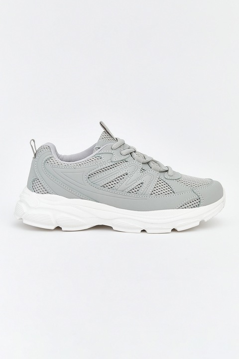 LC WAIKIKI, Pantofi sport de plasa si piele ecologica, Gri deschis