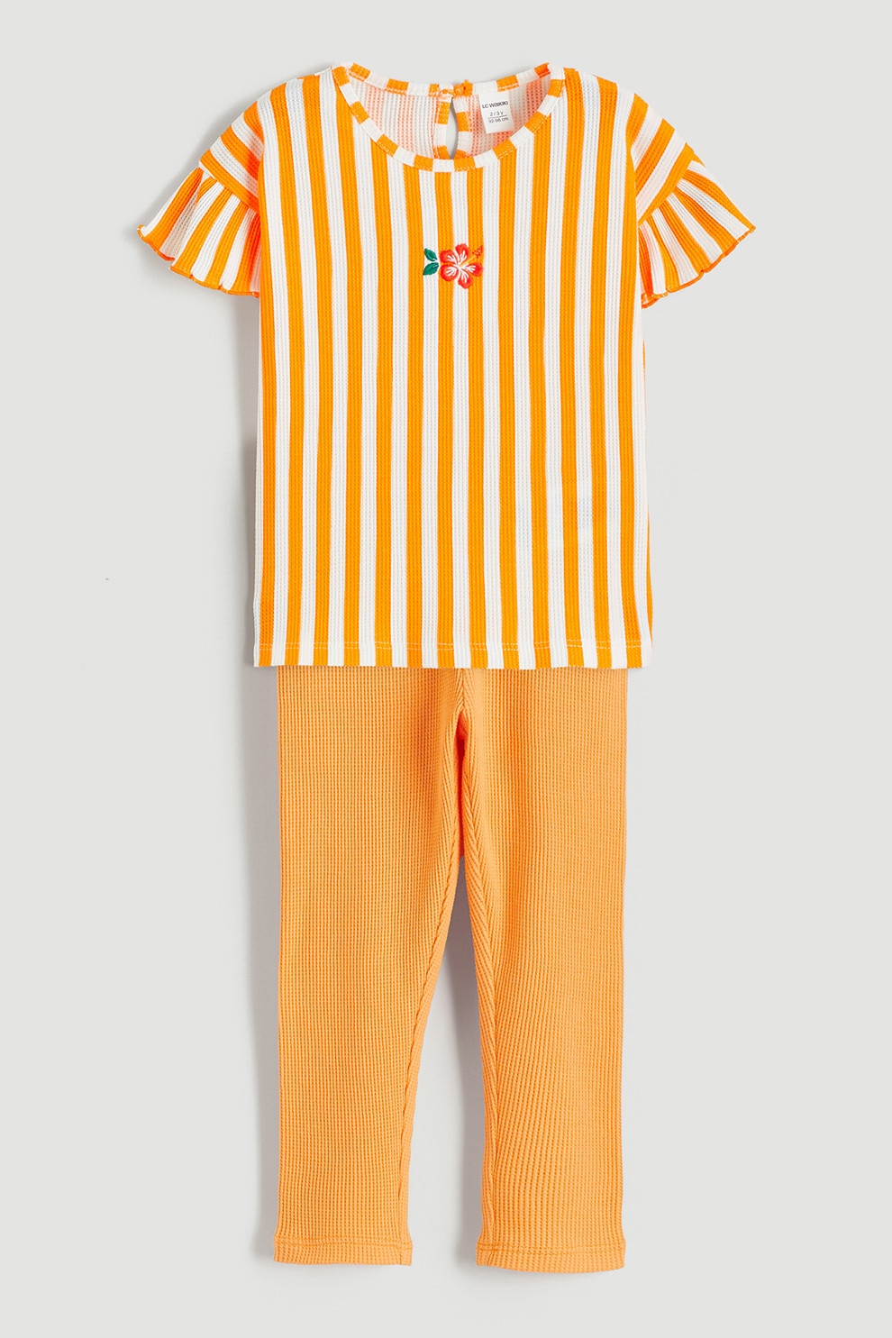 LC WAIKIKI, Set de tricou texturat si pantaloni, Alb, Portocaliu, 80-92 CM