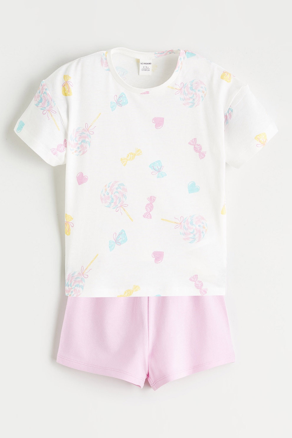 LC WAIKIKI, Set de tricou de bumbac si pantaloni scurti, Alb, Lila, 98-104 CM