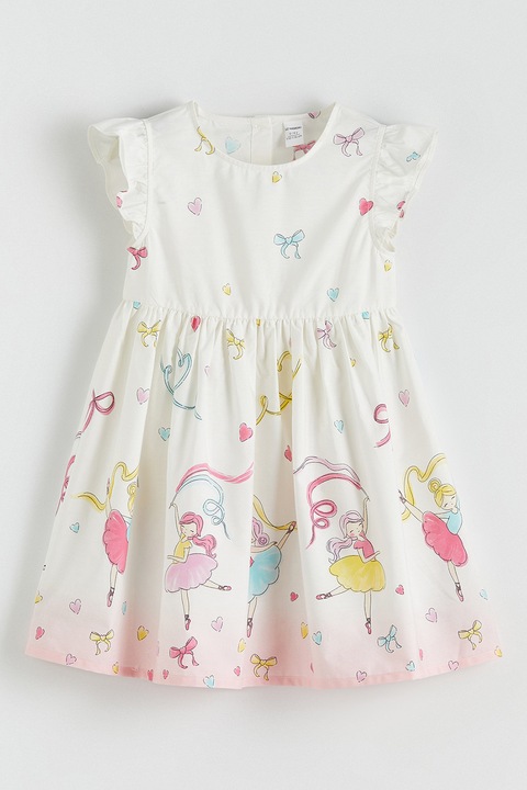 LC WAIKIKI, Rochie cu imprimeu si maneci scurte, Alb fildes, Roz, 80-92 CM