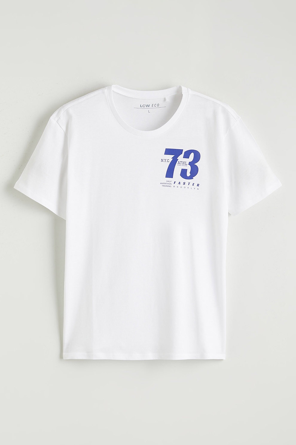 LC WAIKIKI, Tricou cu decolteu la baza gatului si imprimeu grafic, Alb optic, Albastru, L