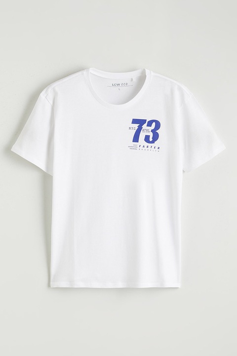 LC WAIKIKI, Tricou cu decolteu la baza gatului si imprimeu grafic, Alb optic, Albastru, S