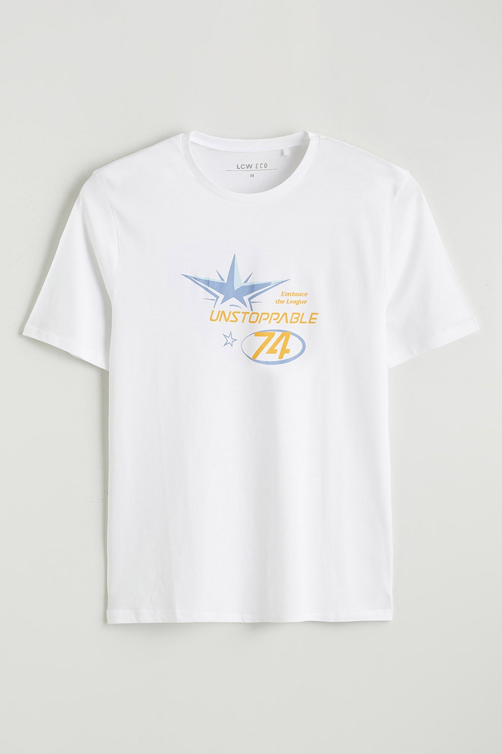 LC WAIKIKI, Tricou de bumbac cu imprimeu text, Alb, Portocaliu pal, L