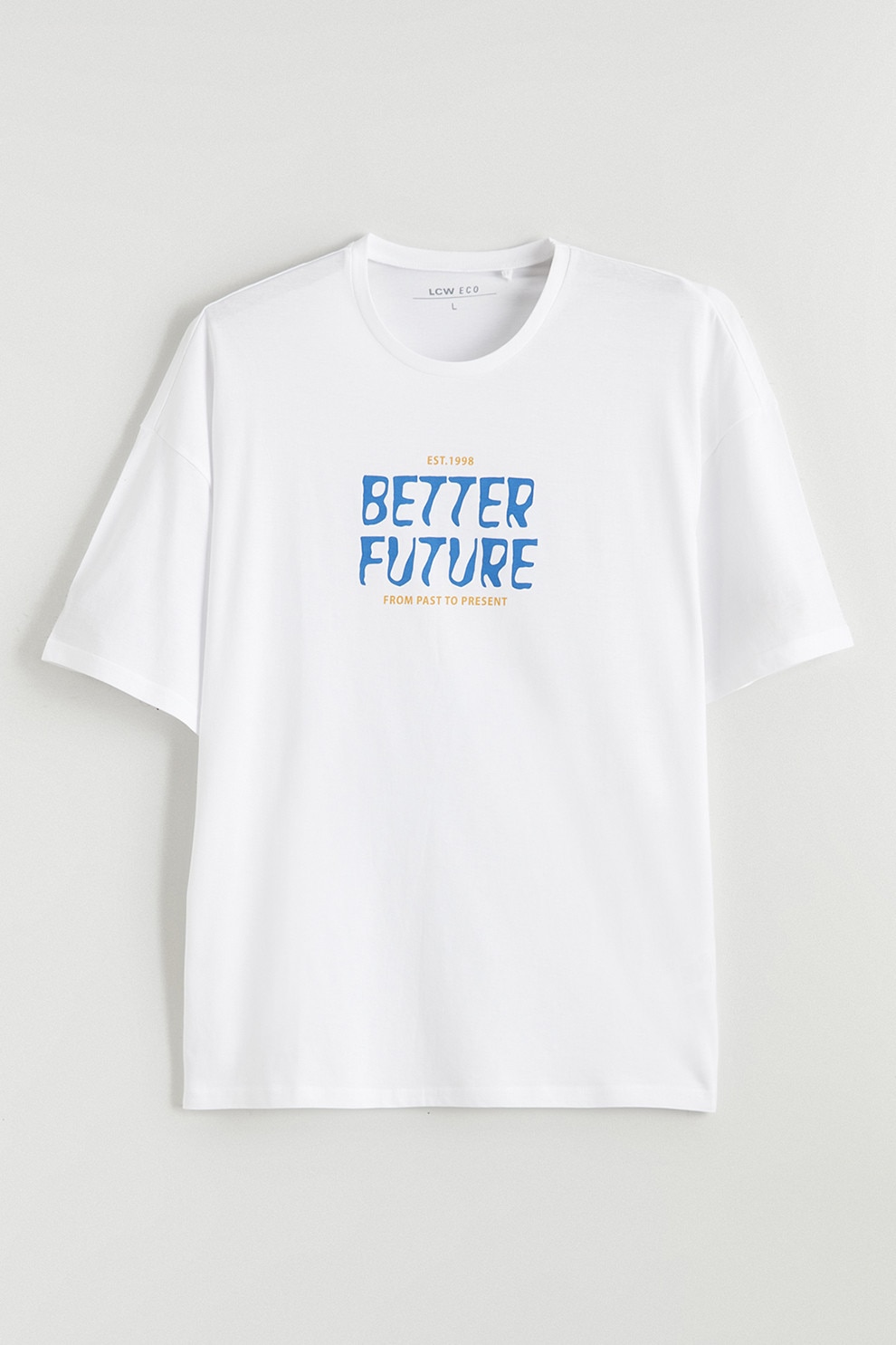 LC WAIKIKI, Tricou de bumbac cu imprimeu text, Alb, Albastru royal, M