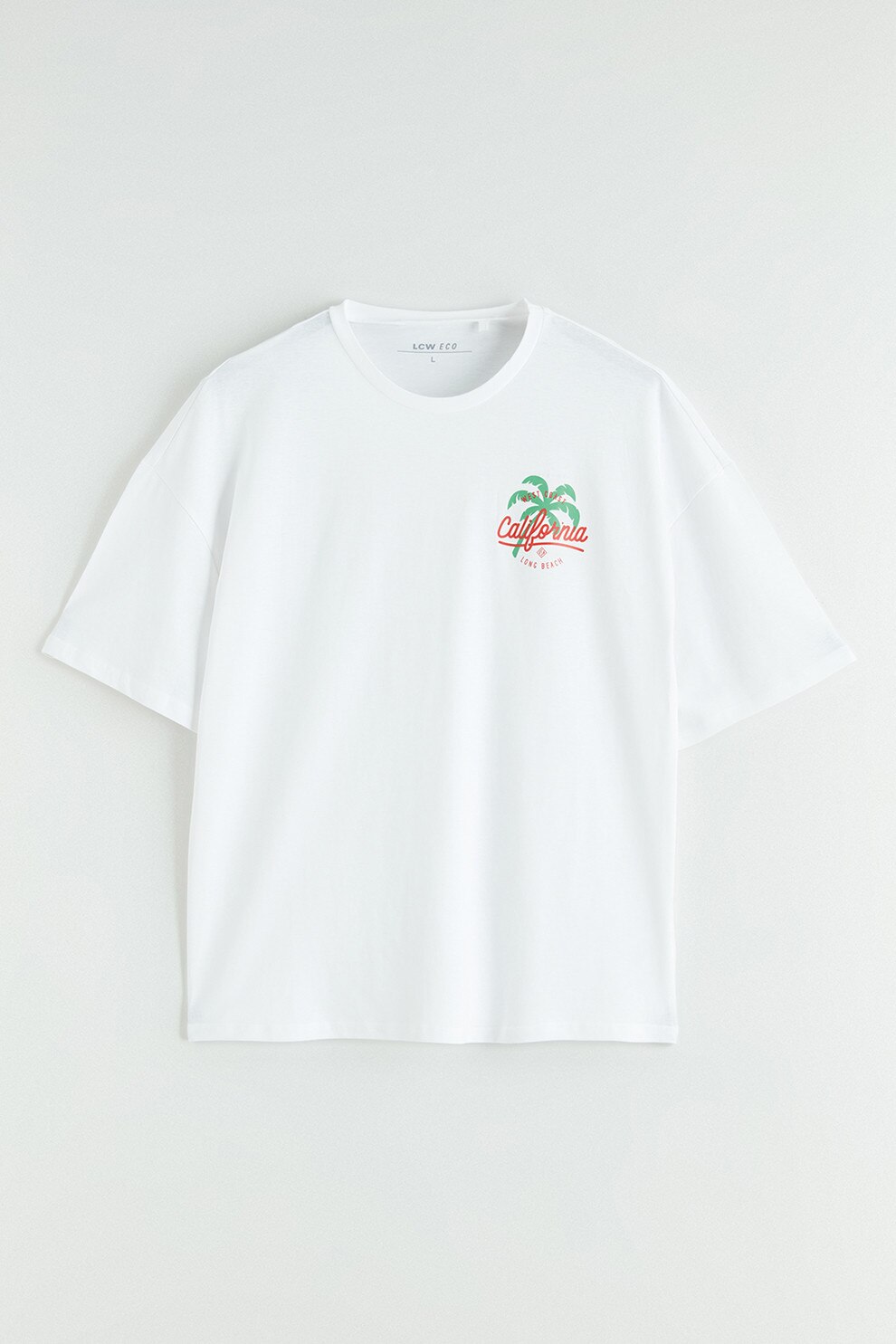 LC WAIKIKI, Tricou de bumbac cu imprimeu, Verde, Alb optic, L