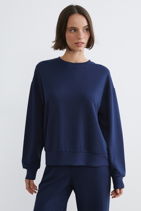 LC WAIKIKI, Bluza de trening cu decolteu la baza gatului si model uni, Bleumarin