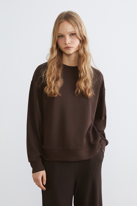 LC WAIKIKI, Bluza de trening cu decolteu la baza gatului si model uni, Maro