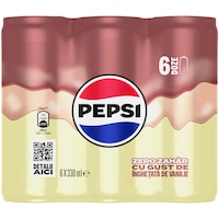 Pepsi Zero Zahar, bautura cu aroma de cola si inghetata de vanilie, doza, 6x330ml