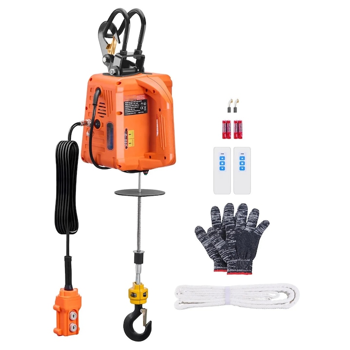 Troliu electric portabil 2 in 1, capacitate ridicare 499 kg, putere 1800 W, inaltime ridicare 29, 87 m, viteza 10, 97 m/min, telecomanda cu fir si wireless