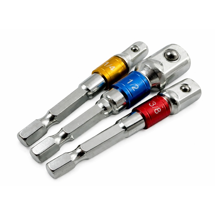 Bit adapter készlet, Gebo Tools, hexagonális, 3 db, 1/4, 3/8, 1/2