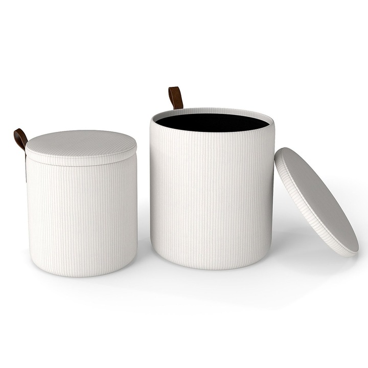 Set 2 pufuri Timeless Tools, cu spatiu de depozitare, Crem