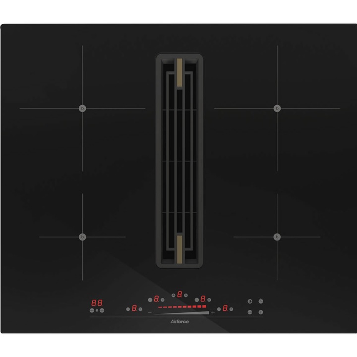 Plita cu aspiratie integrata Airforce Artis Prima, 60 cm, 4 zone de gatit, Touch Control, Timer, Booster, 570 mc/h, Negru