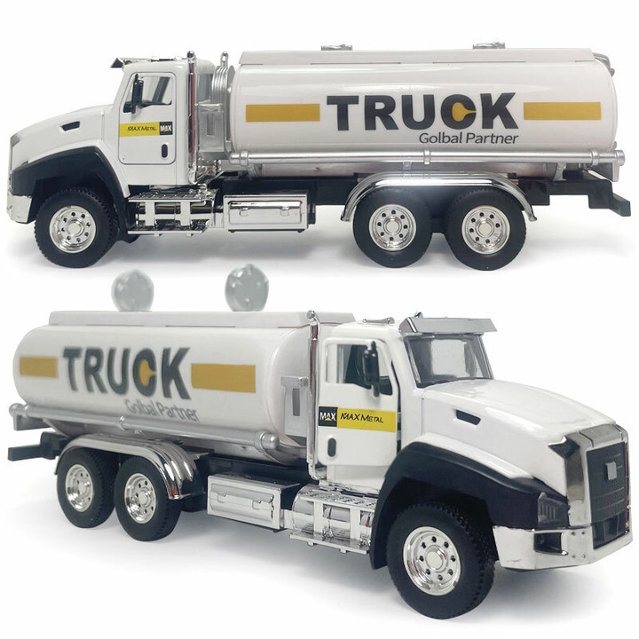 Camion Cisterna cu scara pe spate, jucarie macheta masina cu usi functionale, lumini si sunete, model realistic detaliat, culoare alb – Scara 1:50, lungime 18, 5 cm