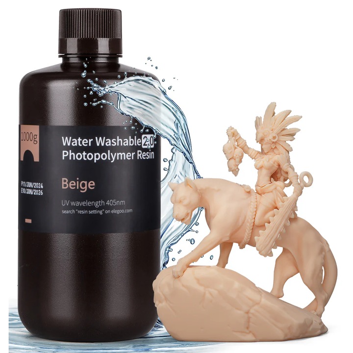 3D gyanta, Elegoo Water Washable 2.0, 1kg, Bézs, 3D nyomtatóhoz