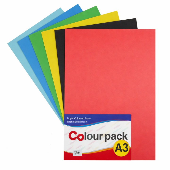 Set Carton Colorat A3, 10 Culori Intense, 20 Coli, 180 g/m