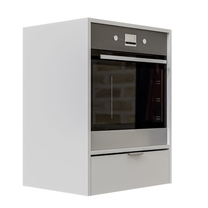 Corp Inferior pentru Cuptor incorporabil, Lucmi, PAL 18mm, Cant ABS 2mm, Alb Mat, cu spatiu depozitare, 48(a) x 63.6( L) x 80(h)cm