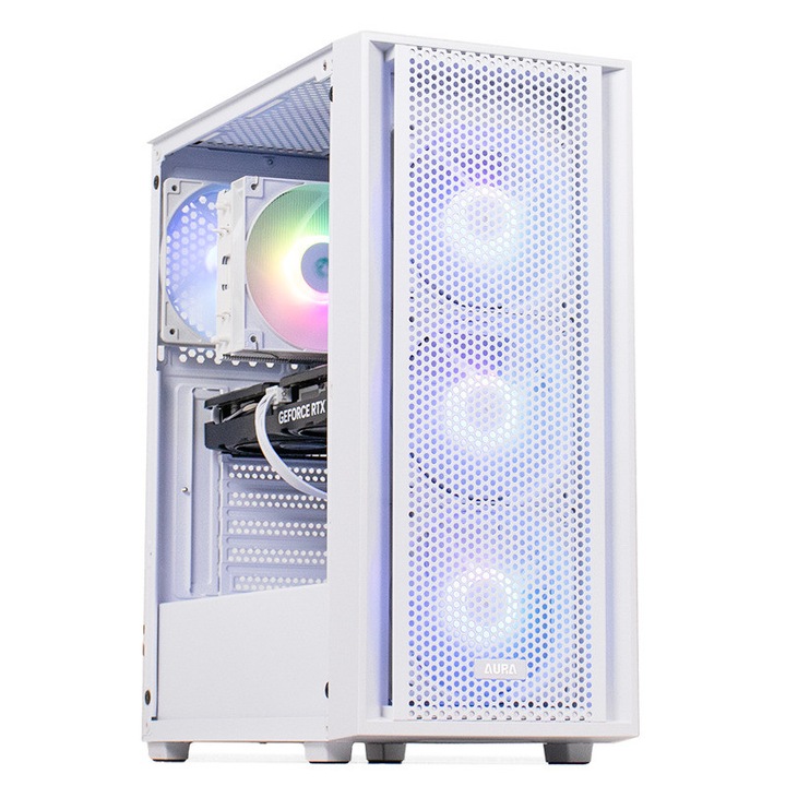 PC Gaming ZMEU Elite Esports Edition, PC Garage, Intel i5-12400F, RTX 5060, Alb, 16GB DDR4, 500GB SSD, Iluminare RGB