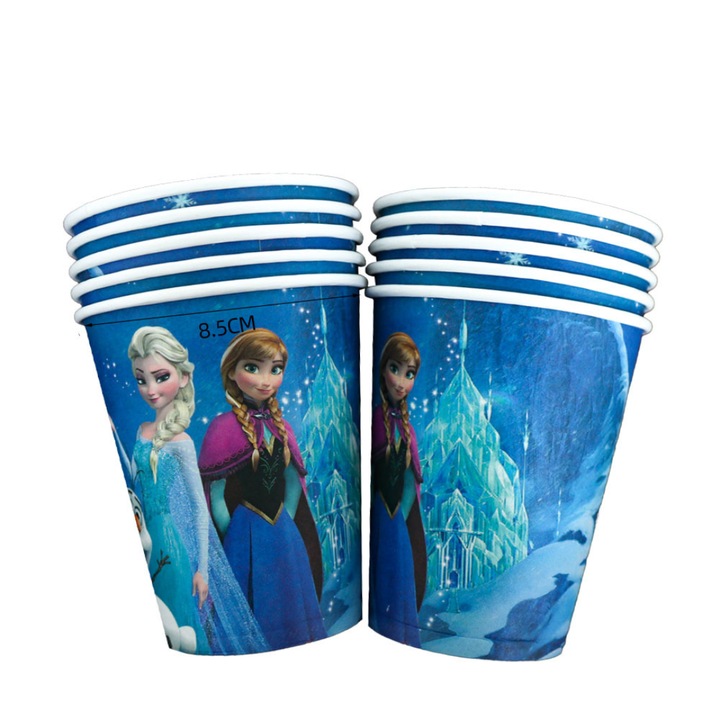 Set 10 pahare carton Festy Frozen Elsa & Anna, 260 ml, pentru petrecere copii