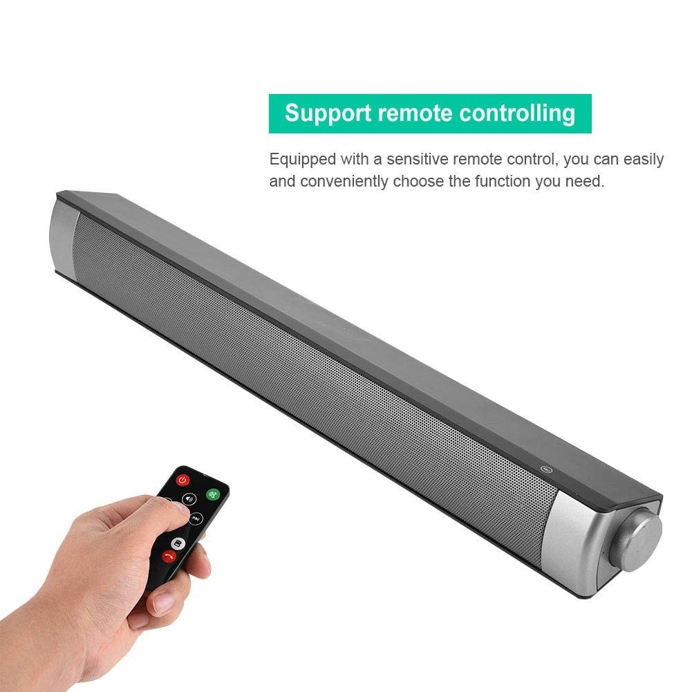 Bara de Sunet Bluetooth Portabila, 5.0, Stereo 360°, 5 difuzoare, 1800mAh, conexiune USB/AUX/TF, telecomanda inclusa, functie de vocala, sunet puternic, ideal pentru casa si birou, Negru