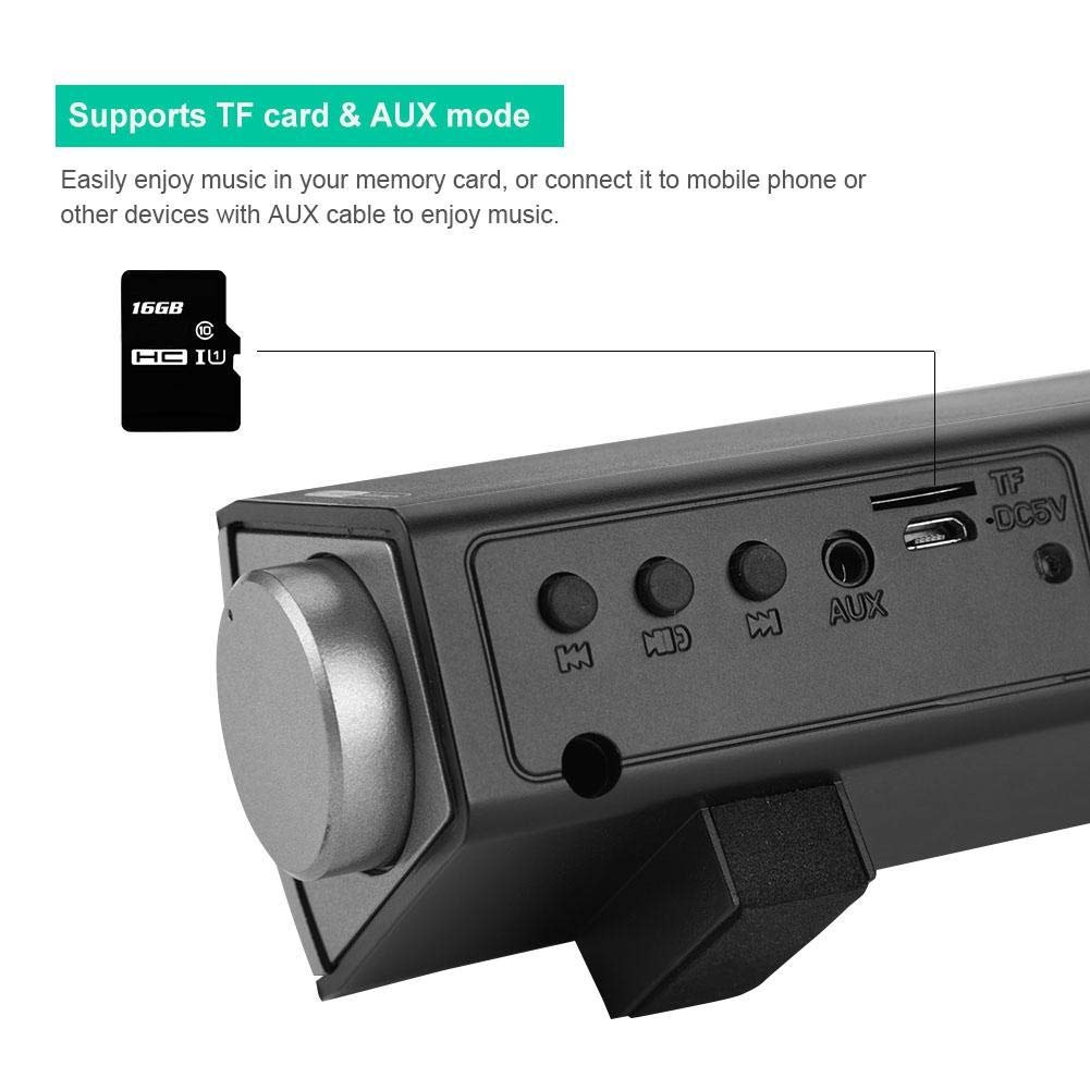 Bara de Sunet Bluetooth Portabila, 5.0, Stereo 360°, 5 difuzoare, 1800mAh, conexiune USB/AUX/TF, telecomanda inclusa, functie de vocala, sunet puternic, ideal pentru casa si birou, Negru