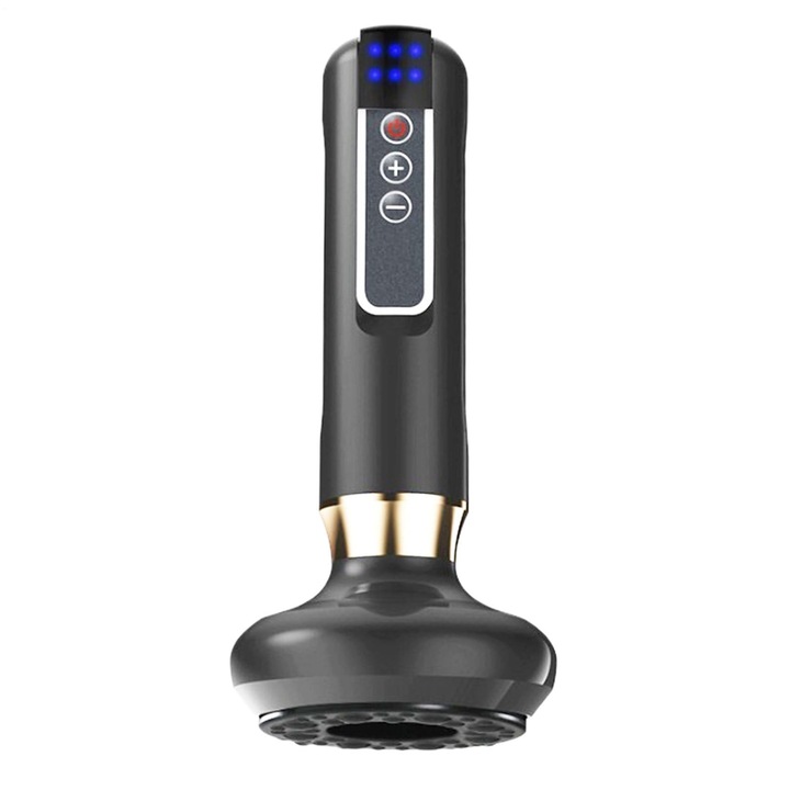 Aparat de Masaj Electric Gua Sha, 12 trepte de intensitate, drenaj limfatic si anticelulita, cupping terapeutic, bile de otel, design portabil, reincarcabil, ideal ingrijire personala si relaxare, Negru