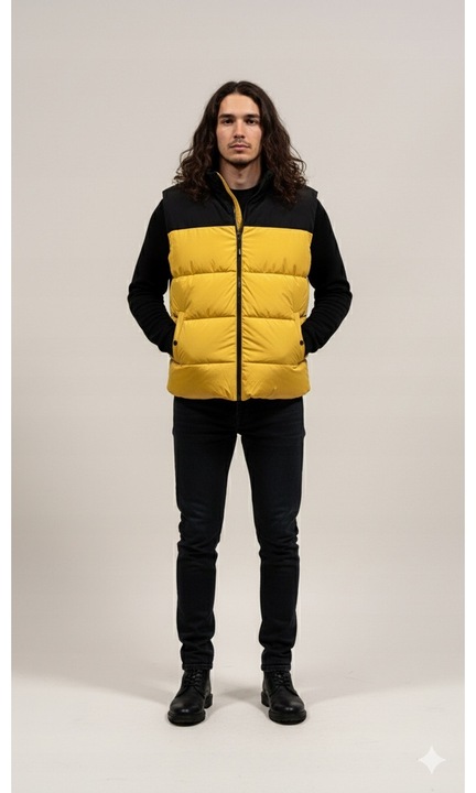 Vestă Only & Sons ONSMARIO LIFE PUFFER Ocru-Negru Mărimea, Negru/Galben Ocru