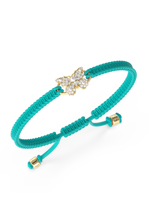 GUESS, Bratara cu nod glisant si talisman fluture, Auriu, Turcoaz