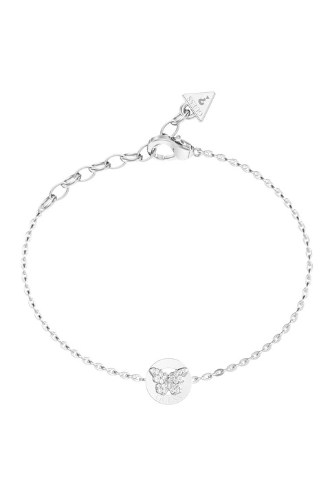 GUESS, Bratara de lant cu talisman fluture, Argintiu