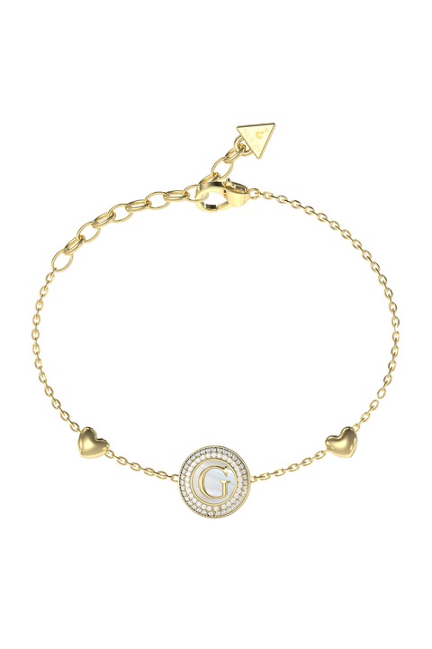 GUESS, Bratara de otel inoxidabil cu cristal si moneda, Auriu